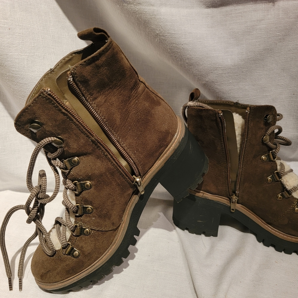 Brownish green  lace up boots